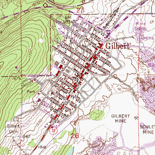 Topographic Map of Gilbert Police Station, MN