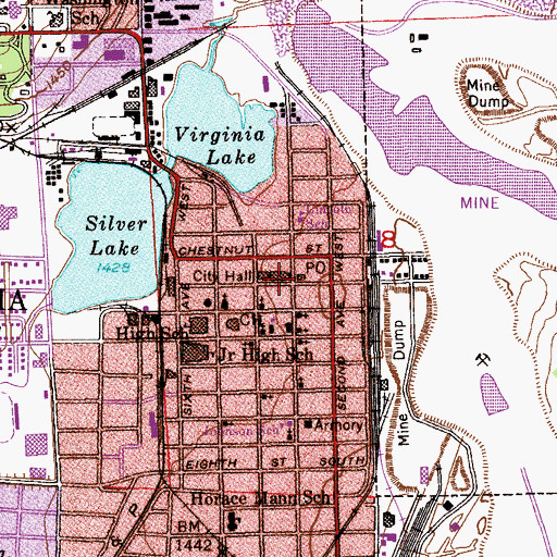 Topographic Map of Virginia City Hall, MN