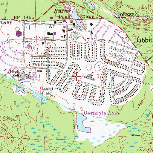 Topographic Map of Babbitt Public Library, MN