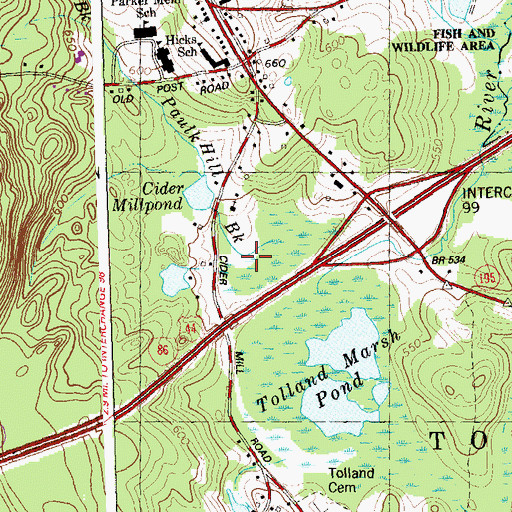 Topographic Map of Paulk Hill Brook, CT