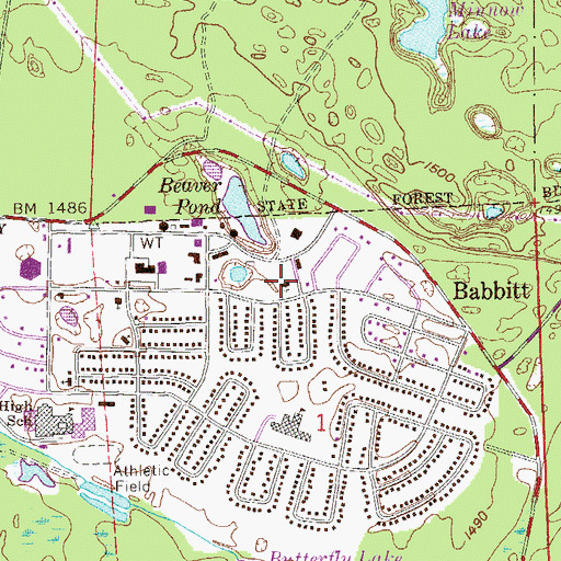 Topographic Map of Babbitt Baptist Church, MN