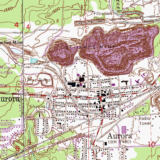 Topographic Map of Aurora-Hoyt Senior High School, MN