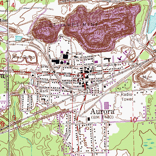 Topographic Map of Aurora Public Library, MN