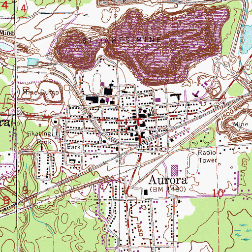 Topographic Map of Aurora Police Department, MN