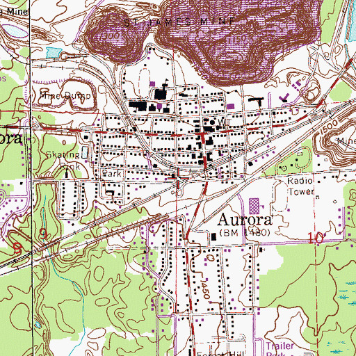 Topographic Map of Aurora Fire Department, MN