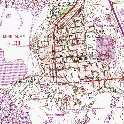 Topographic Map of Eveleth Post Office, MN
