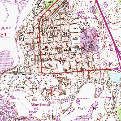 Topographic Map of Eveleth Public Library, MN