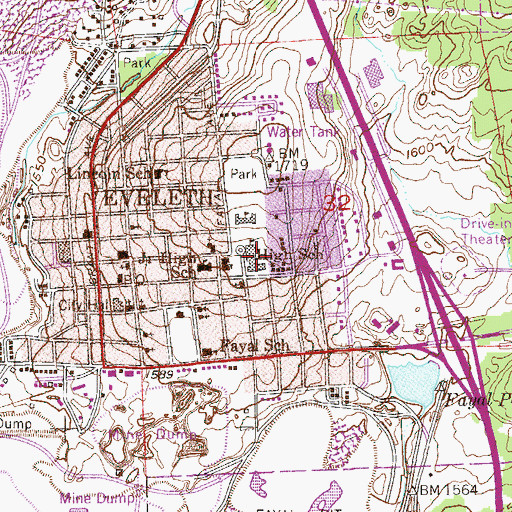Topographic Map of Eveleth-Gilbert Senior High School, MN
