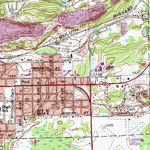 Topographic Map of Ely Baptist Church, MN