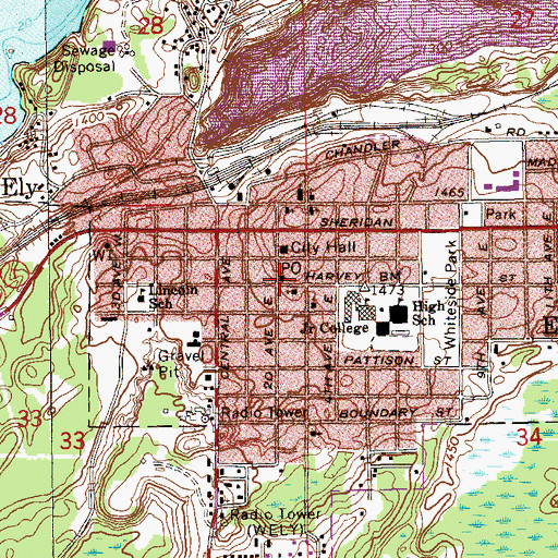 Topographic Map of Ely Post Office, MN