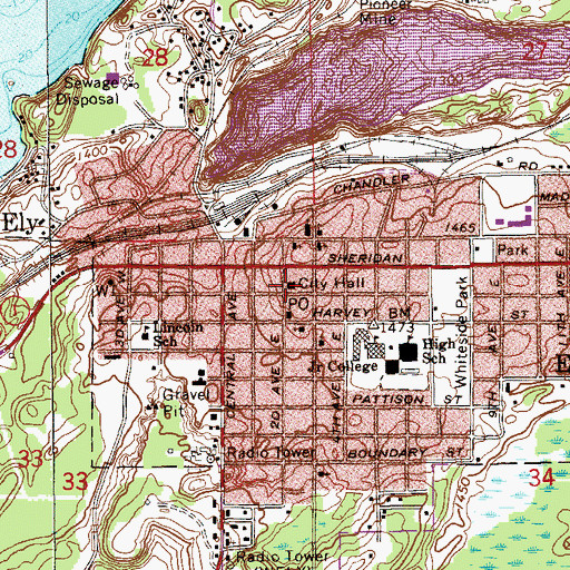 Topographic Map of Ely Fire Department, MN