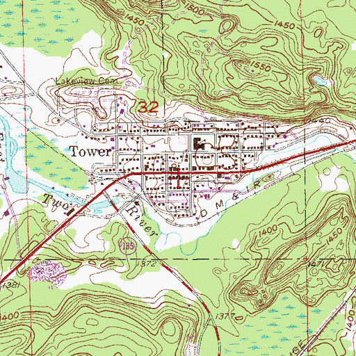 Topographic Map of Tower Post Office, MN