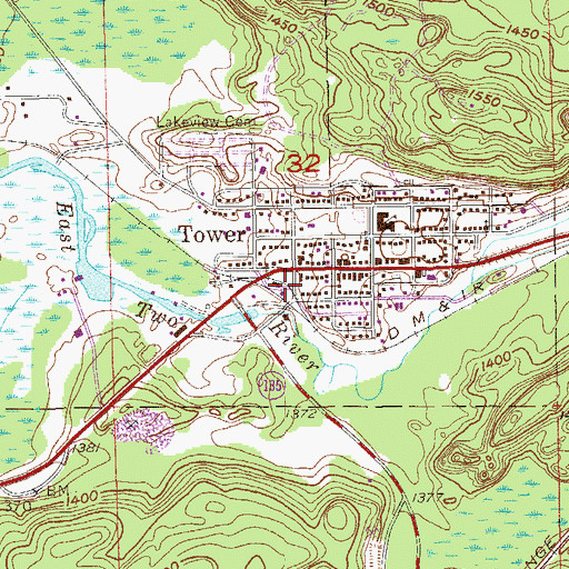 Topographic Map of Tower Volunteer Fire Department, MN