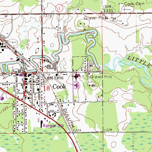 Topographic Map of Cook Hospital, MN