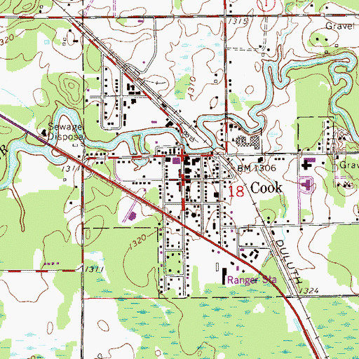 Topographic Map of Cook Public Library, MN