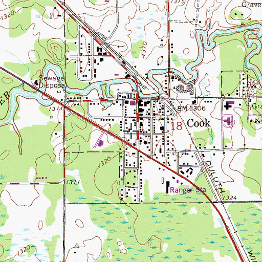 Topographic Map of Cook Police Department, MN