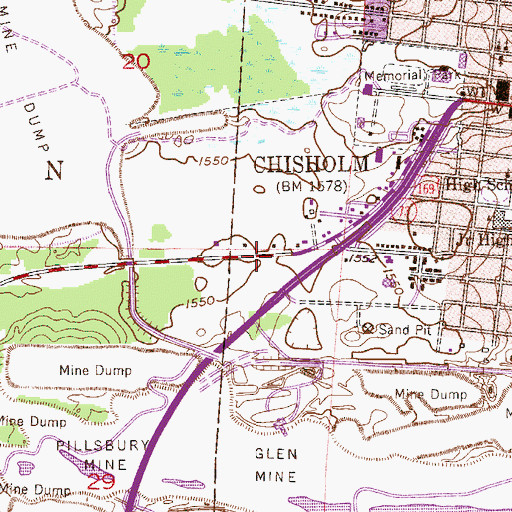 Topographic Map of Chisholm First Baptist Church, MN