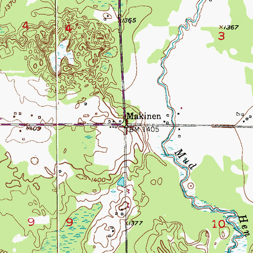 Topographic Map of Makinen Post Office, MN