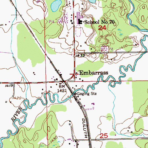 Topographic Map of Embarrass Post Office, MN