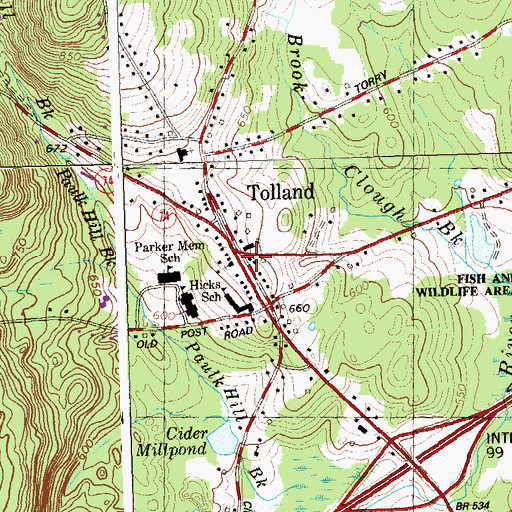 Topographic Map of Tolland, CT