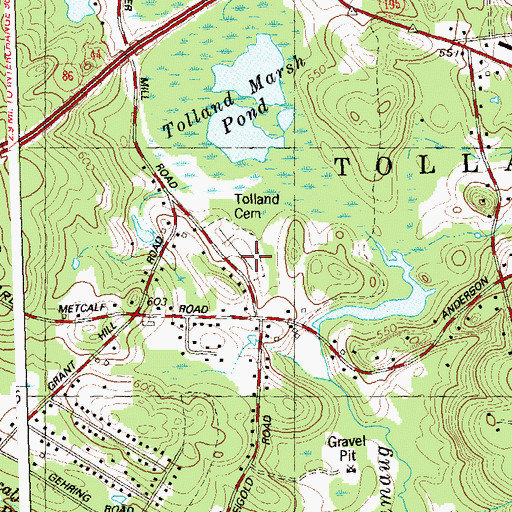Topographic Map of Tolland Cemetery, CT