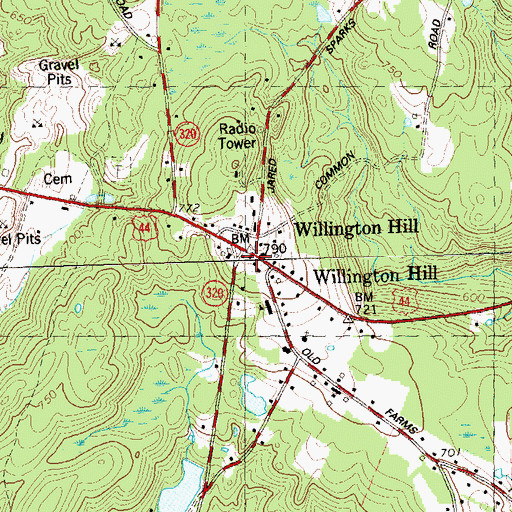 Topographic Map of Willington Hill, CT