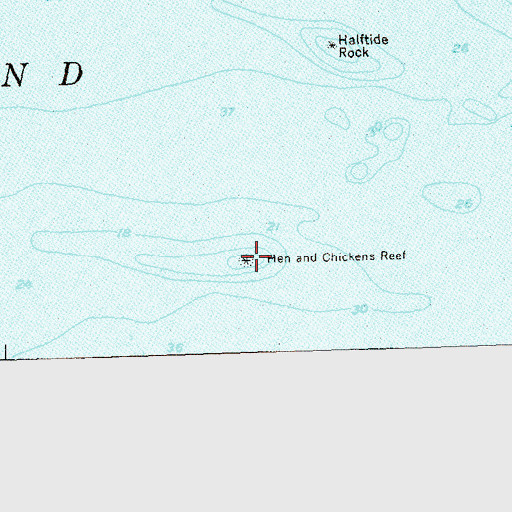Topographic Map of Hen and Chickens Reef, CT