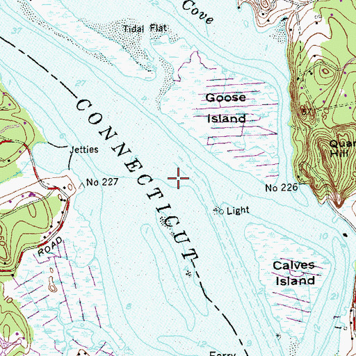 Topographic Map of Calves Island Bar, CT