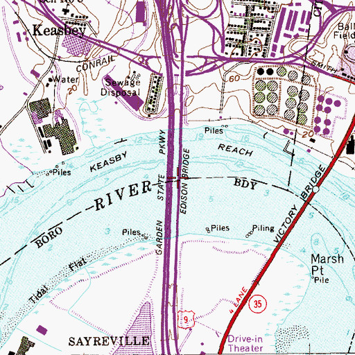 Topographic Map of Thomas A Edison Bridge, NJ