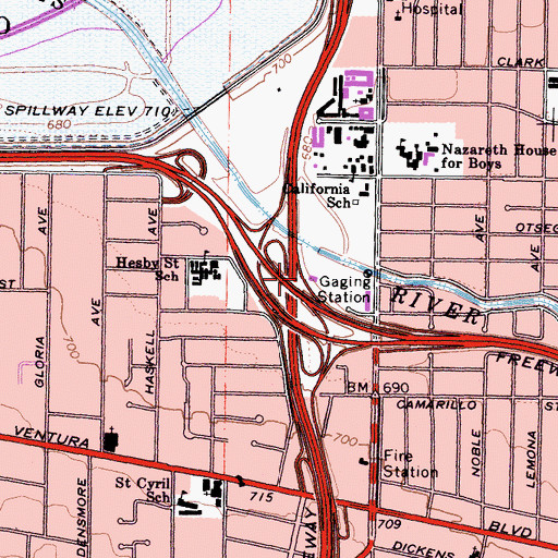 Topographic Map of Exit 19A, CA