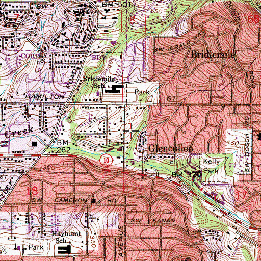 Topographic Map of Bridlemile Creek, OR