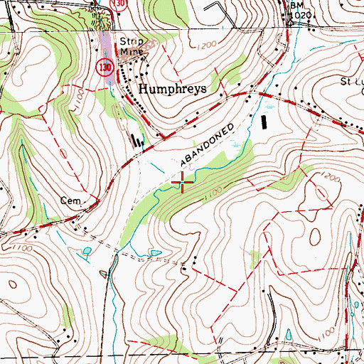 Topographic Map of Humphreys Run, PA