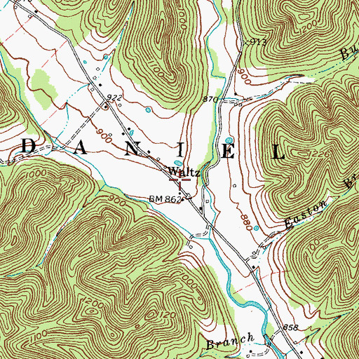 Topographic Map of Waltz Post Office (historical), KY