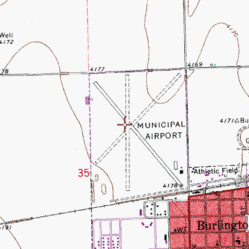Topographic Map of Burlington Municipal Airport (historical), CO