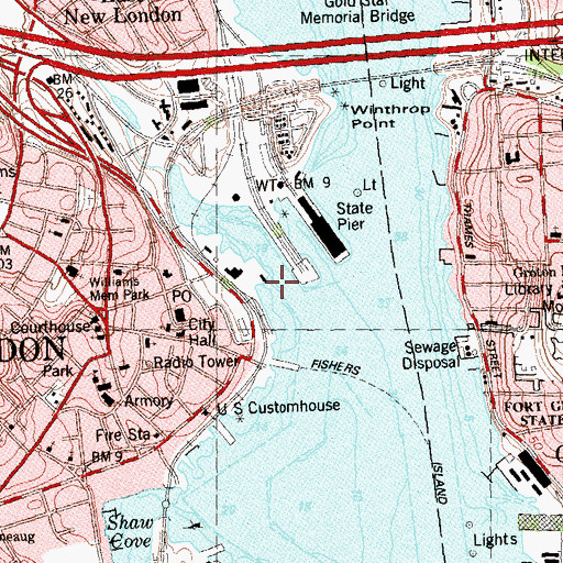 Topographic Map of Winthrop Cove, CT
