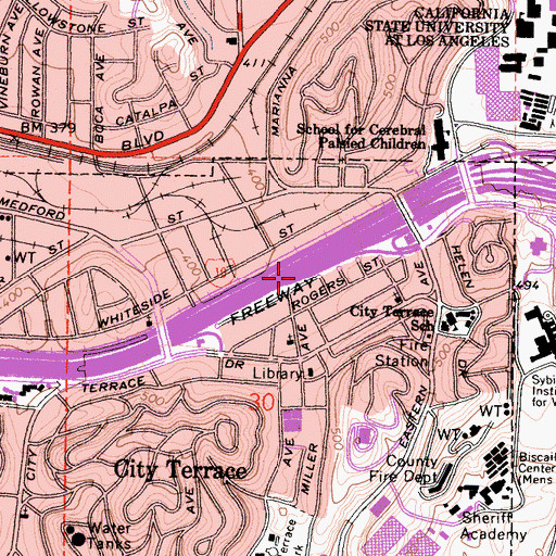 Topographic Map of Exit 20B, CA