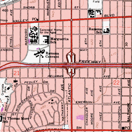 Topographic Map of Exit 23A, CA