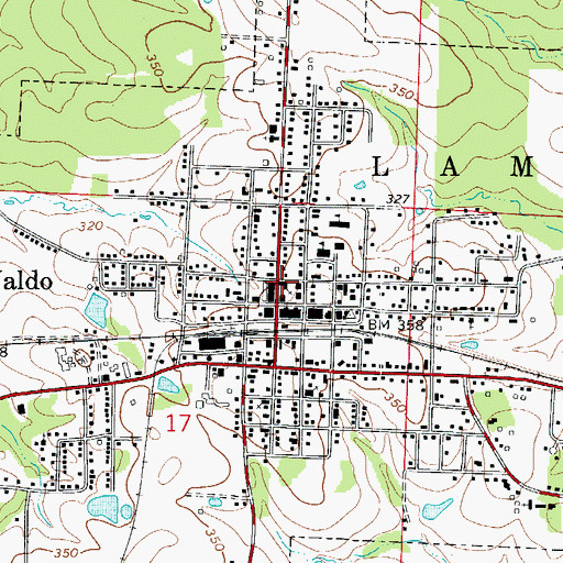 Topographic Map of Waldo Church of Christ, AR