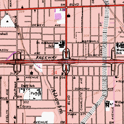 Topographic Map of Exit 25B, CA