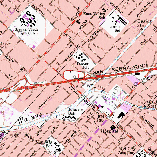 Topographic Map of Exit 32B, CA