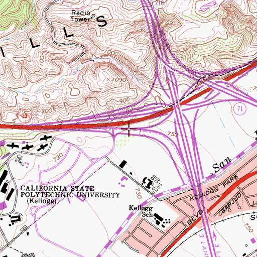 Topographic Map of Exit 42A, CA