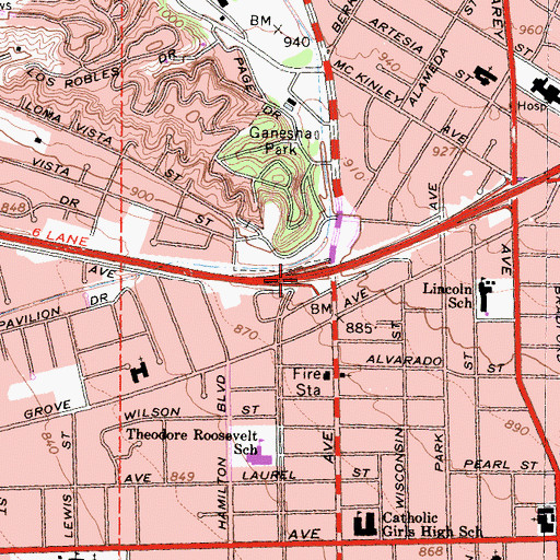 Topographic Map of Exit 45A, CA