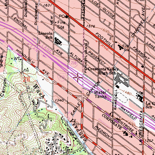 Topographic Map of Exit 17A, CA