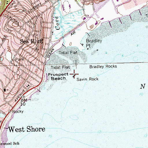 Topographic Map of Savin Rock, CT