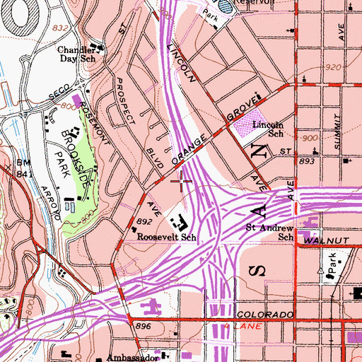 Topographic Map of Exit 25A, CA