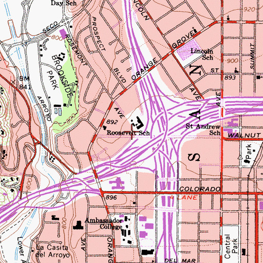 Topographic Map of Exit 25B, CA