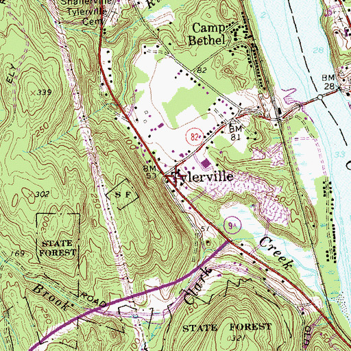 Topographic Map of Tylerville, CT