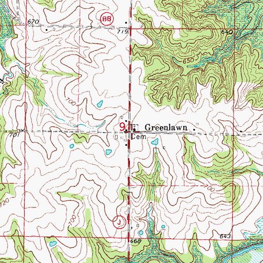 Topographic Map of Greenlawn Methodist Church, MO