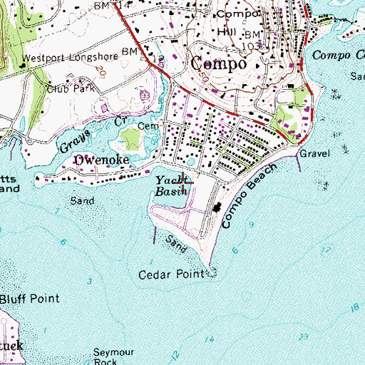 Topographic Map of Compo Yacht Club, CT
