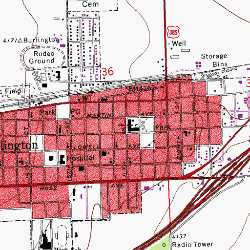 Topographic Map of Burlington Elementary School, CO